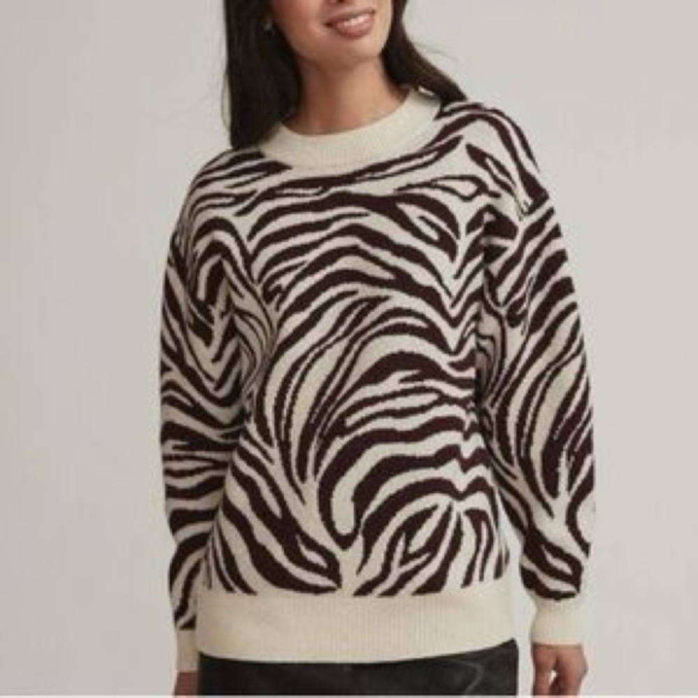 RW&CO. Zebra Pattern Sweater - Cream and Burgundy